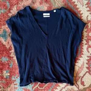 Billy Reid Navy Cotton Cashmere V-Neck Top